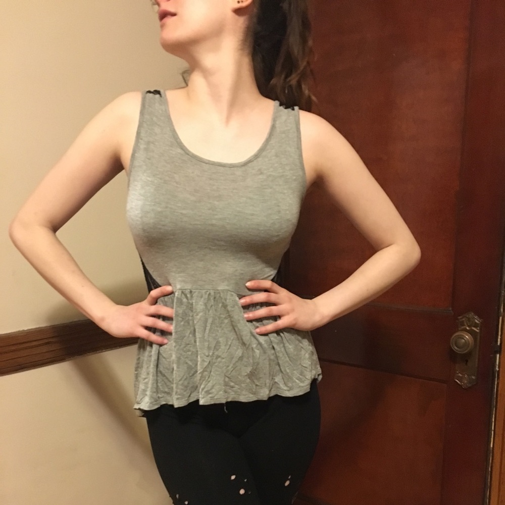 Jersey Lace Back Peplum Top Size S